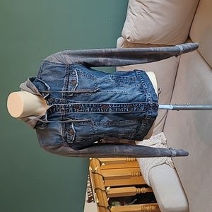 Mudd Denim jacket with  camouflage hood and sleeves